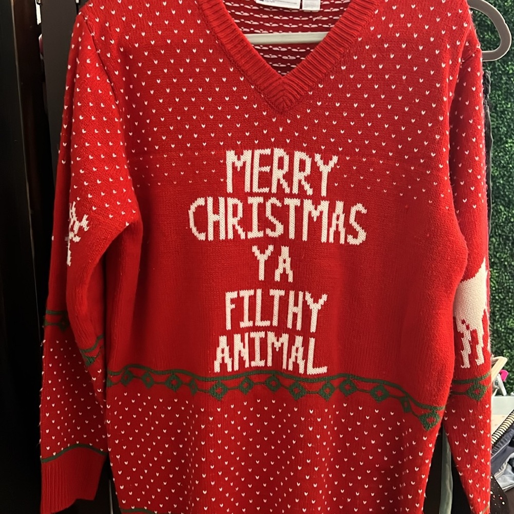 Vintage Home Alone “Filthy Animal” Christmas Sweater V neck ugly sweater…